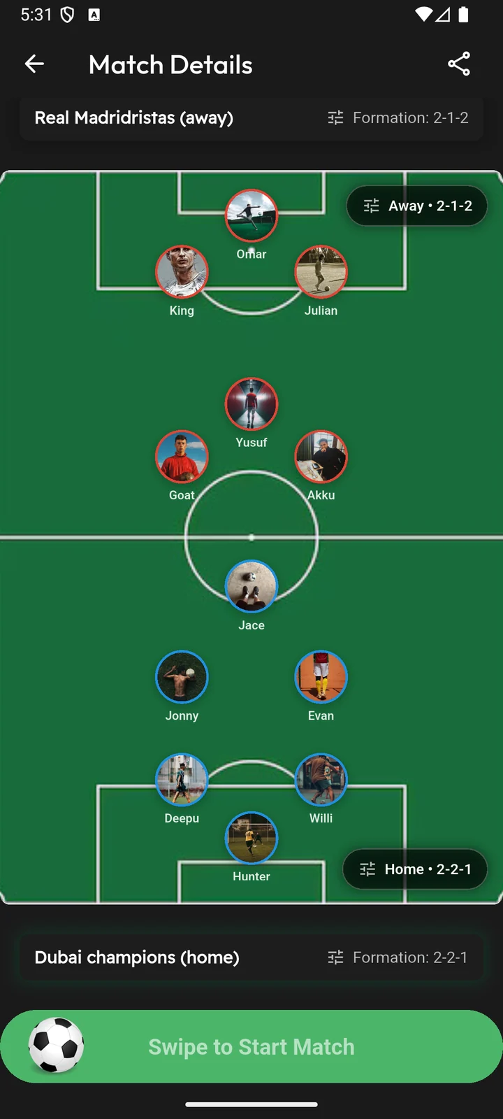 ScoreLegends player profile screen