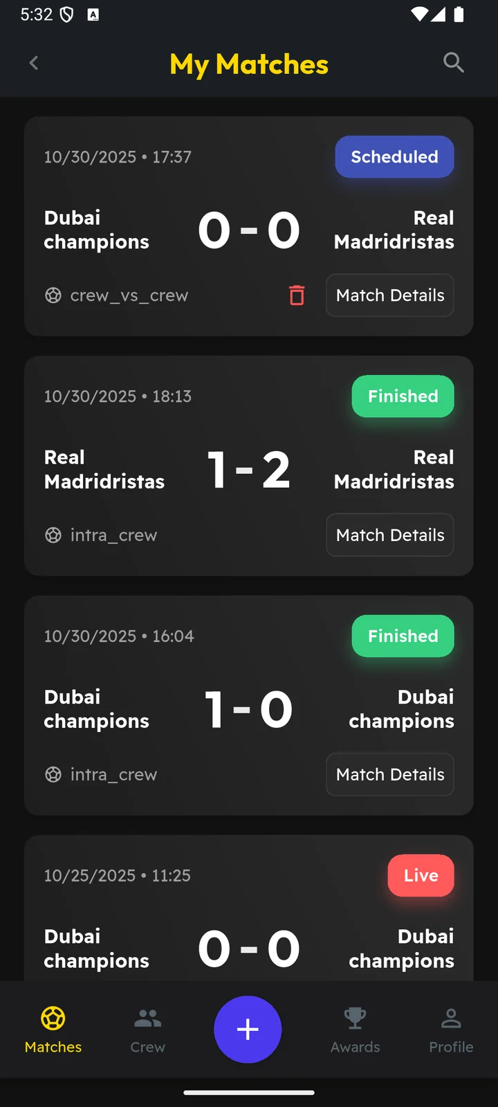 ScoreLegends statistics screen