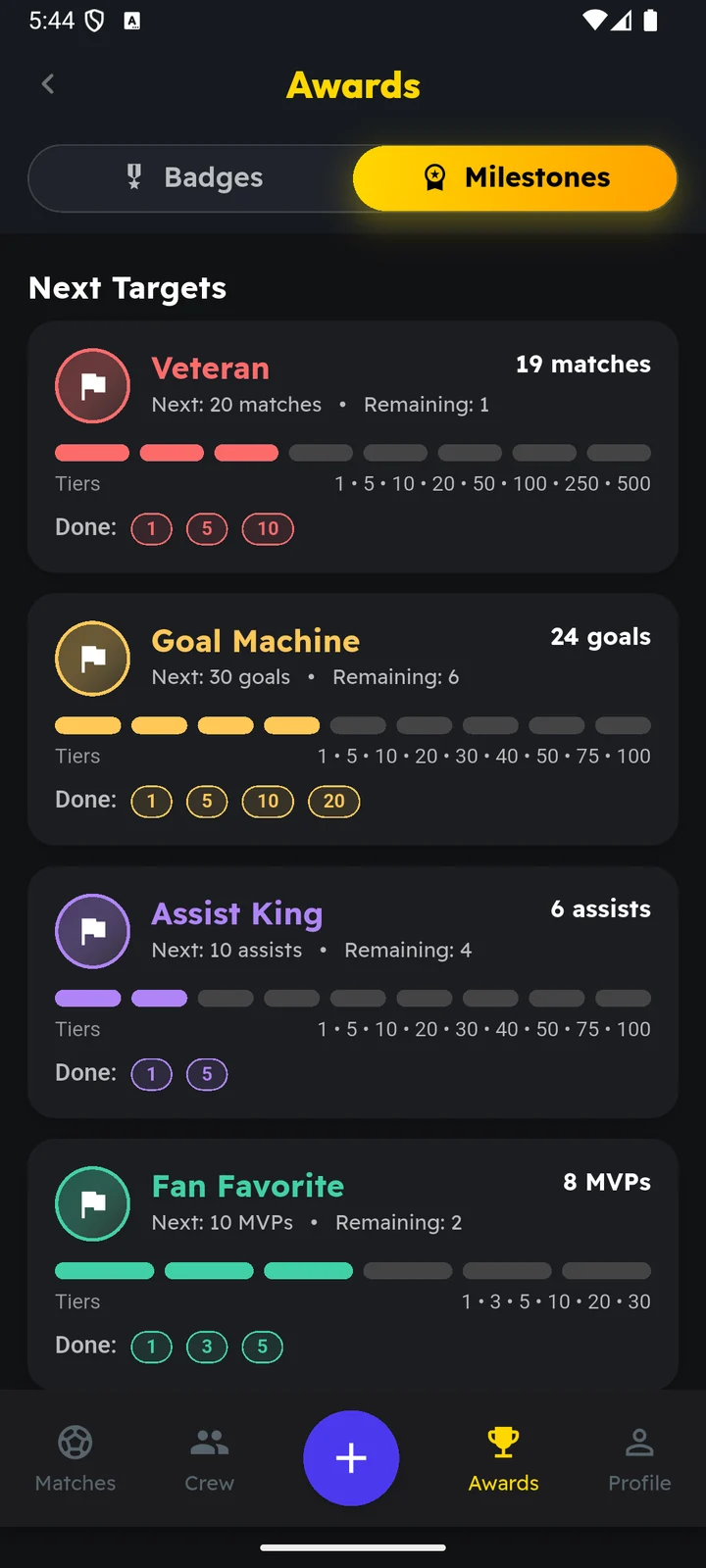 ScoreLegends achievements screen